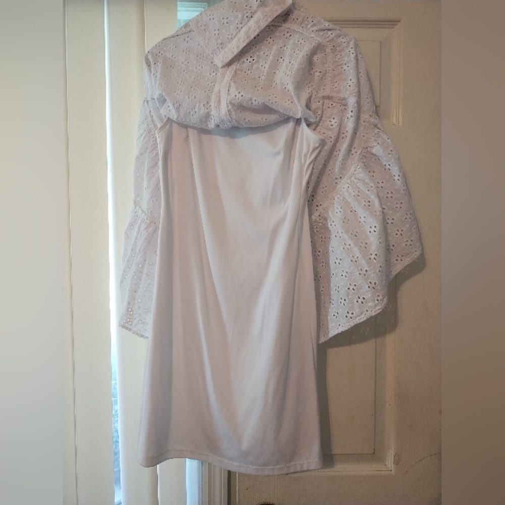 Tommy Hilfiger White Button Down Cotton Tiered Lined Eyelet Dress Size 2 - Picture 7 of 8
